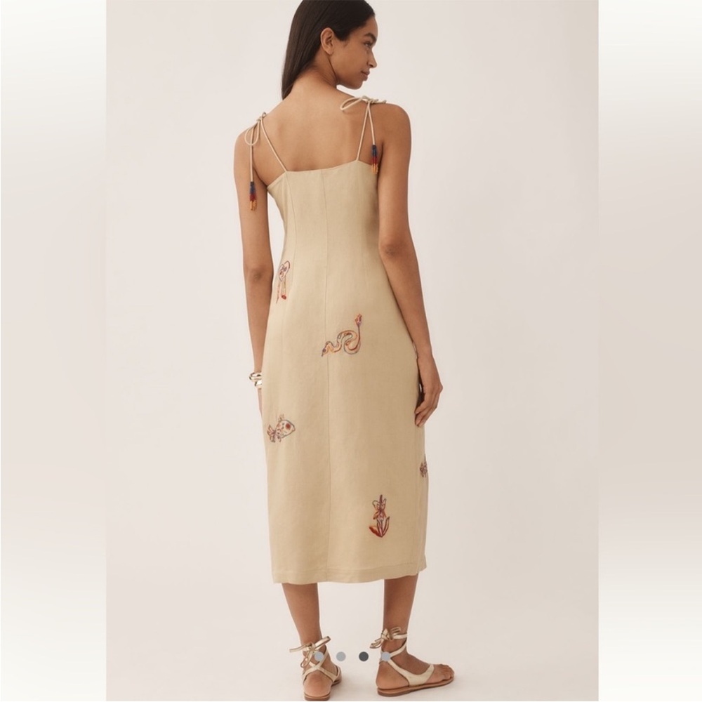 NWT. Farm Rio Linen Embroidered Midi Dress. NEW - Picture 3 of 9